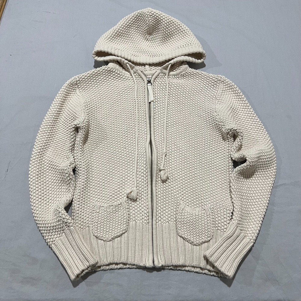 Old Navy Womens Cream Boho Surf Beach Bum Knit Y2K Hoodie Sweater Size L